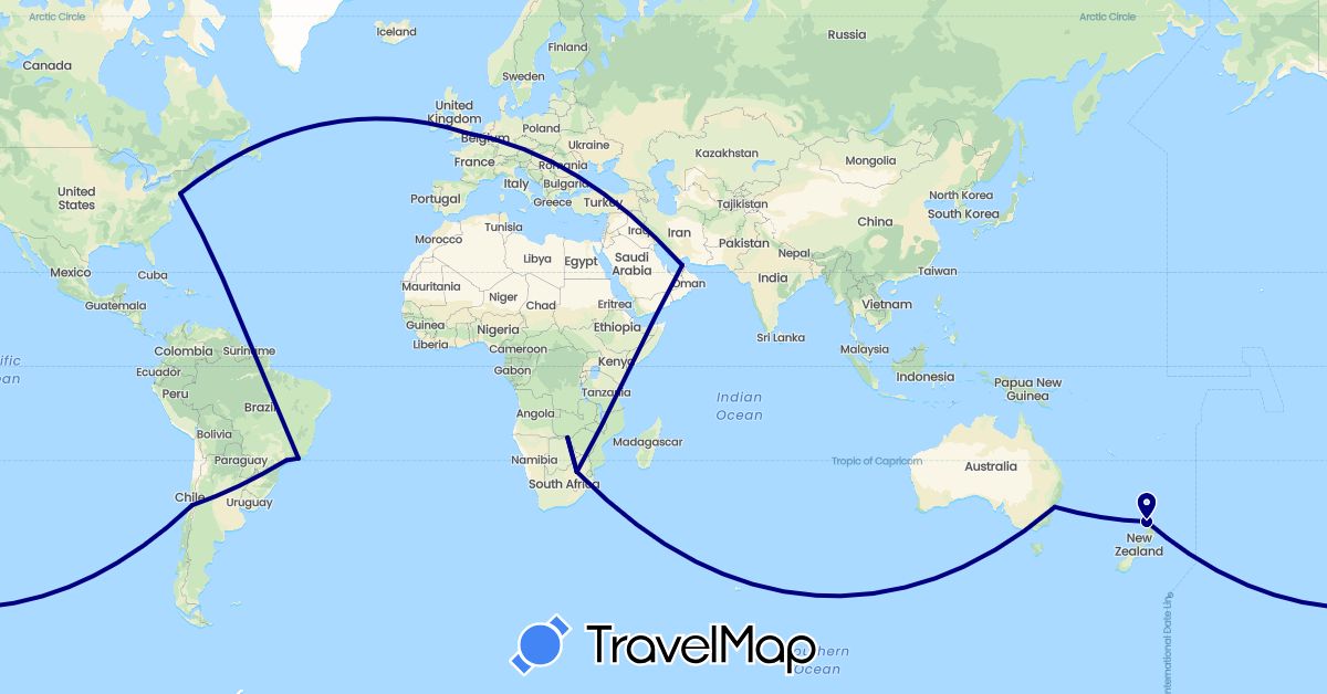 TravelMap itinerary: driving in United Arab Emirates, Australia, Brazil, Chile, United Kingdom, New Zealand, United States, South Africa, Zimbabwe (Africa, Asia, Europe, North America, Oceania, South America)